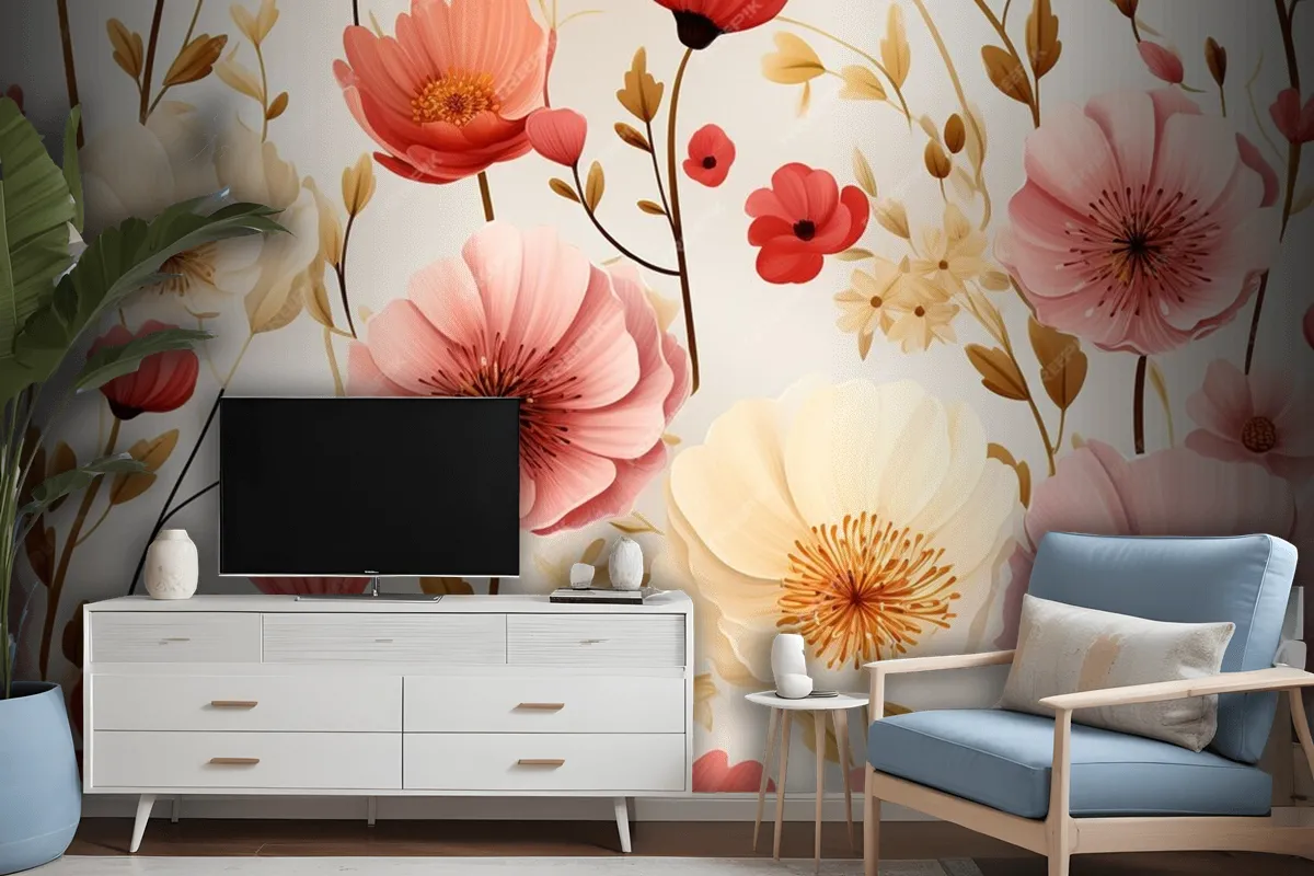 Wild Flowers Seamless Pattern Wallpaper Mural