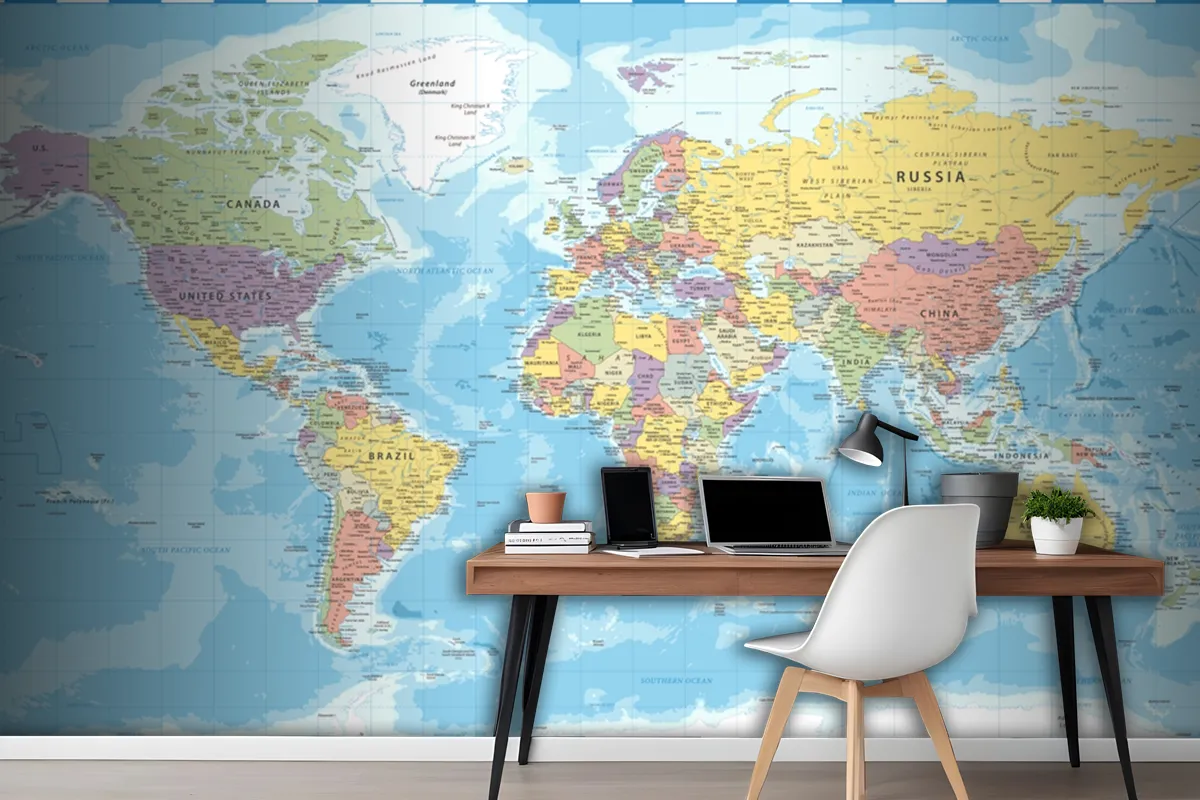 World Map Classic Color Political Wallpaper Mural