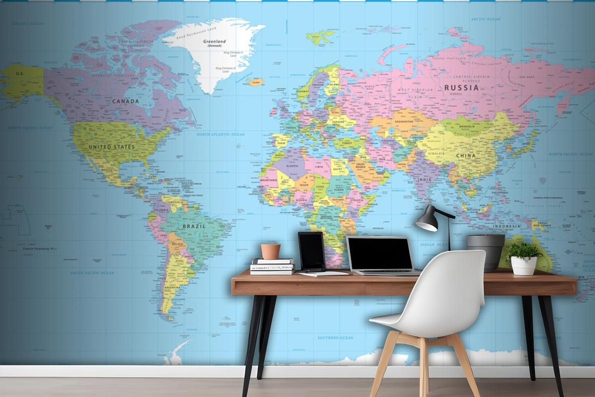 World Map Color Political Wallpaper Mural