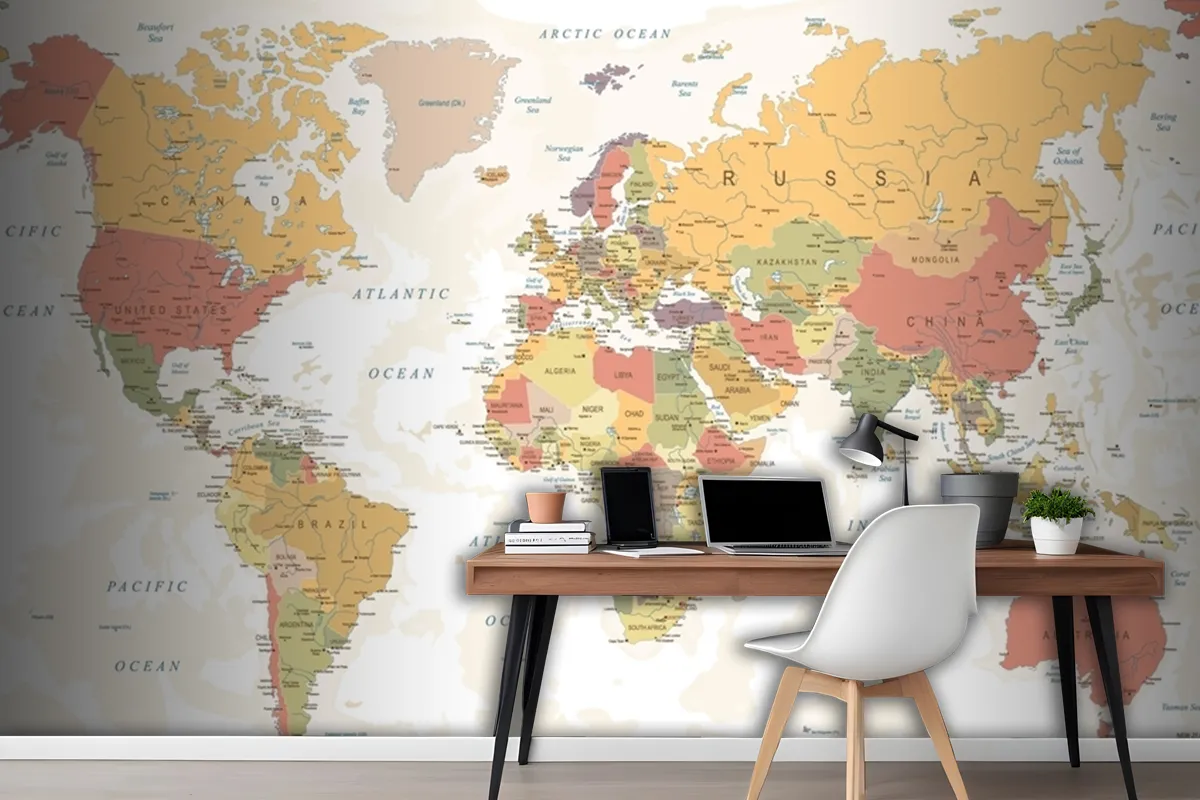 World Map Names Wallpaper Mural