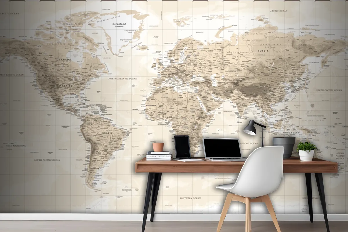 World Map Physical Vintage Retro Old Style Wallpaper Mural