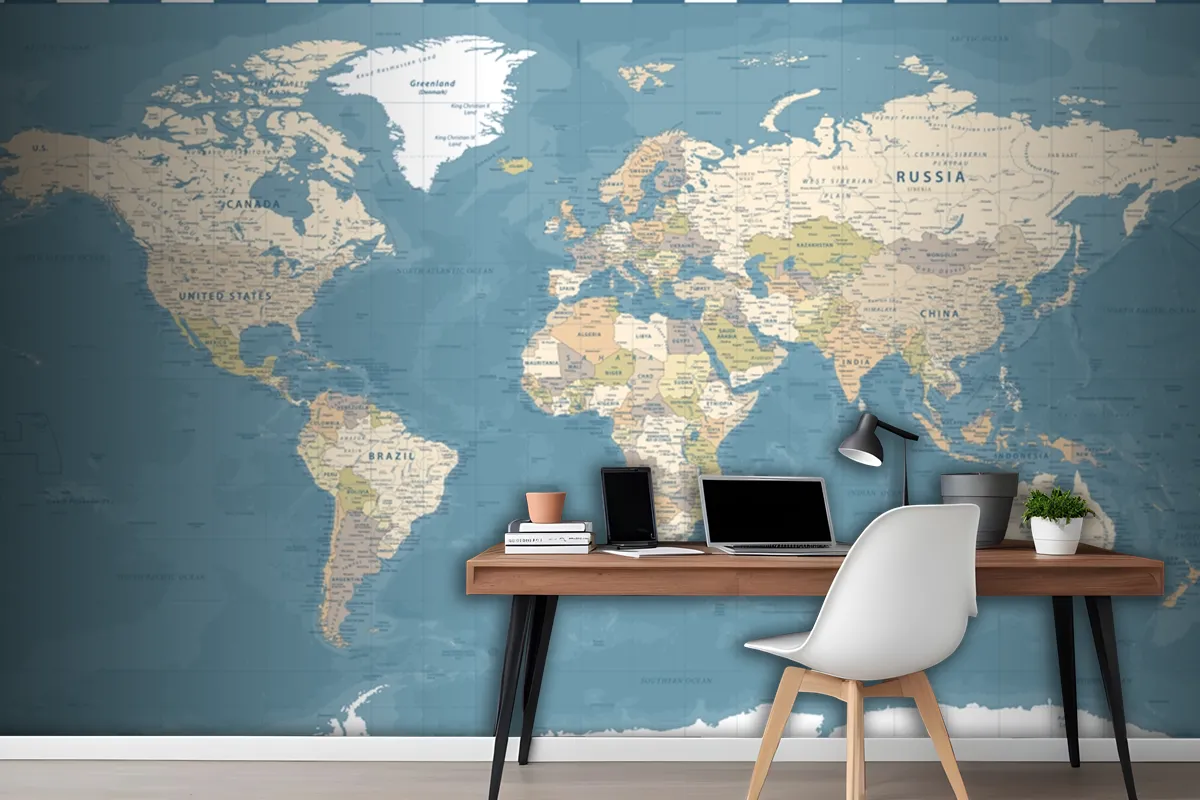 World Map Vintage Dark Political Wallpaper Mural