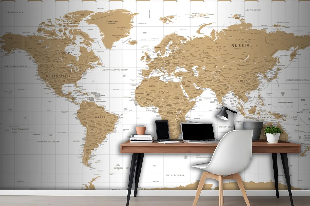 World Map Vintage Golden Political Wallpaper Mural