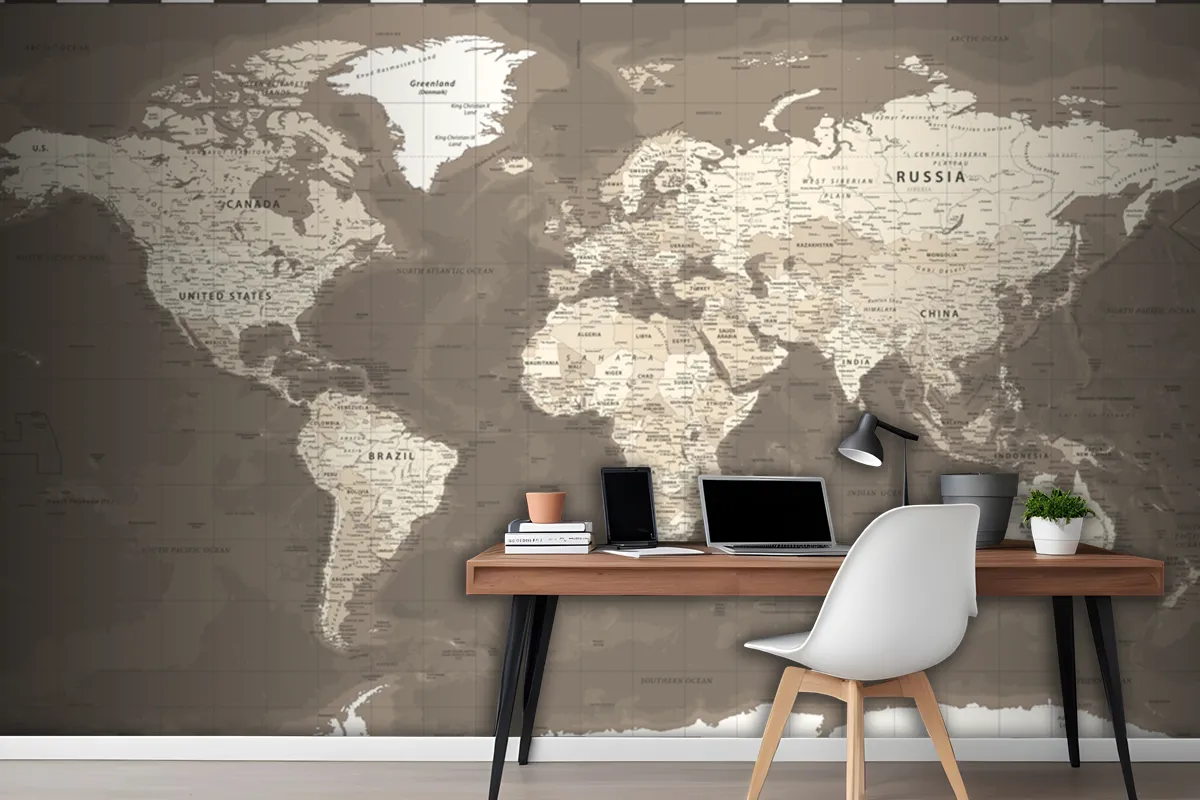 World Map Vintage Political Brown Wallpaper Mural