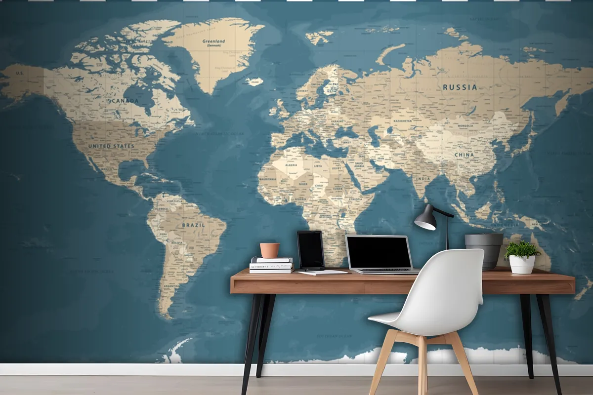 World Map Vintage Political Dark Wallpaper Mural