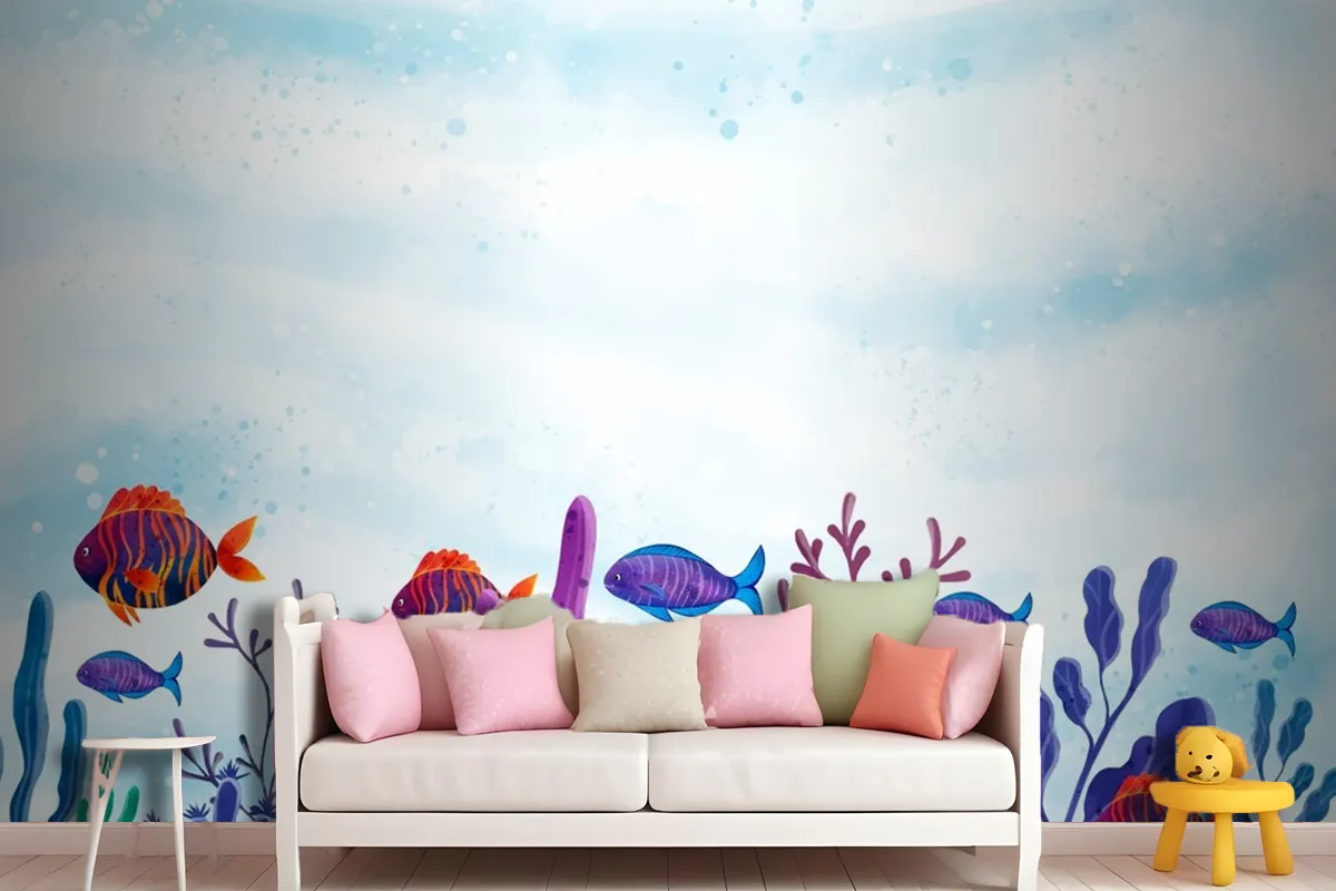 World Oceans Day Watercolor Background Wallpaper Mural