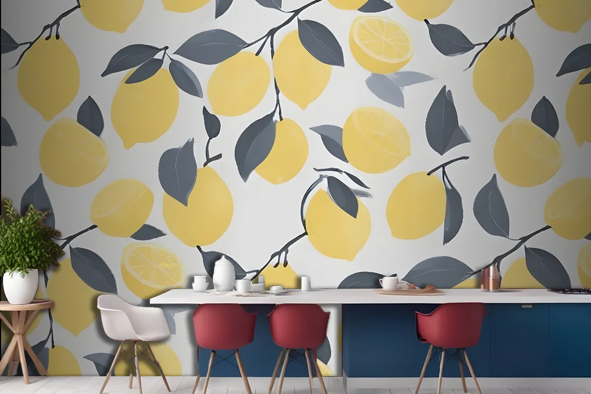 Yellow Lemon Modern Repeat Pattern Wallpaper
