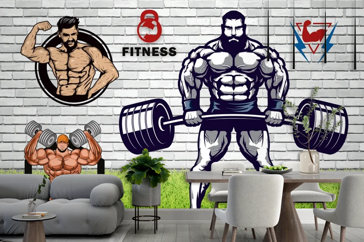 Yeşil Çim Halter Gym Fitness Duvar Kağıdı