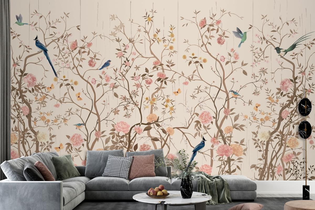 Chinoiserie Wallpaper With Birds And Flowers Wallpaper Mural