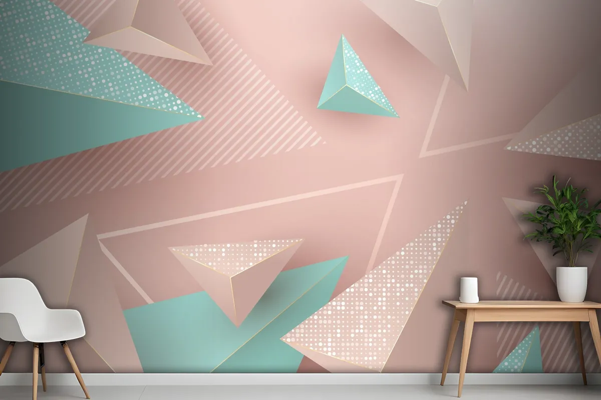 Realistic Background With Pink And Green Triangles Wallpaper Mural