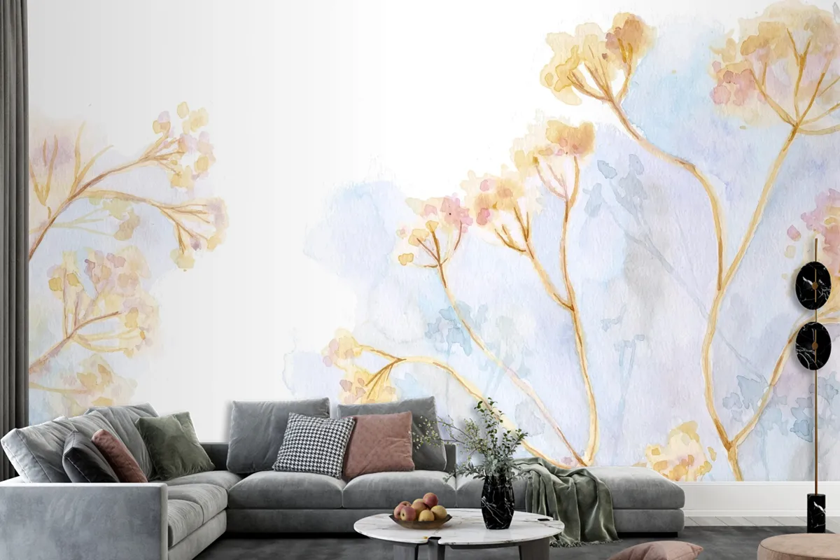 Hand Painted Watercolor Nature Background Wallpaper Mural