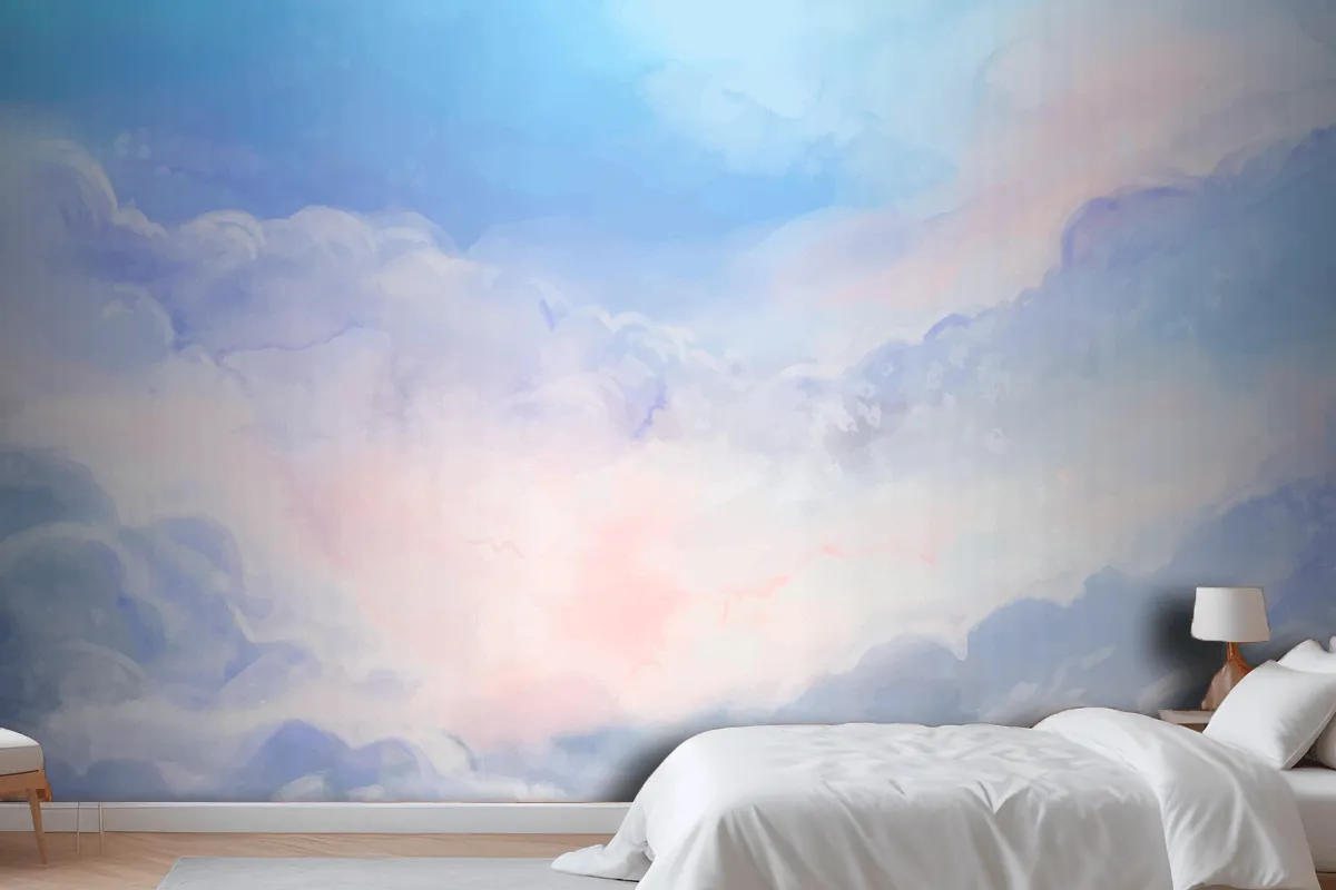 Hand Painted Watercolor Pastel Sky Bedroom Wallpaper Mural