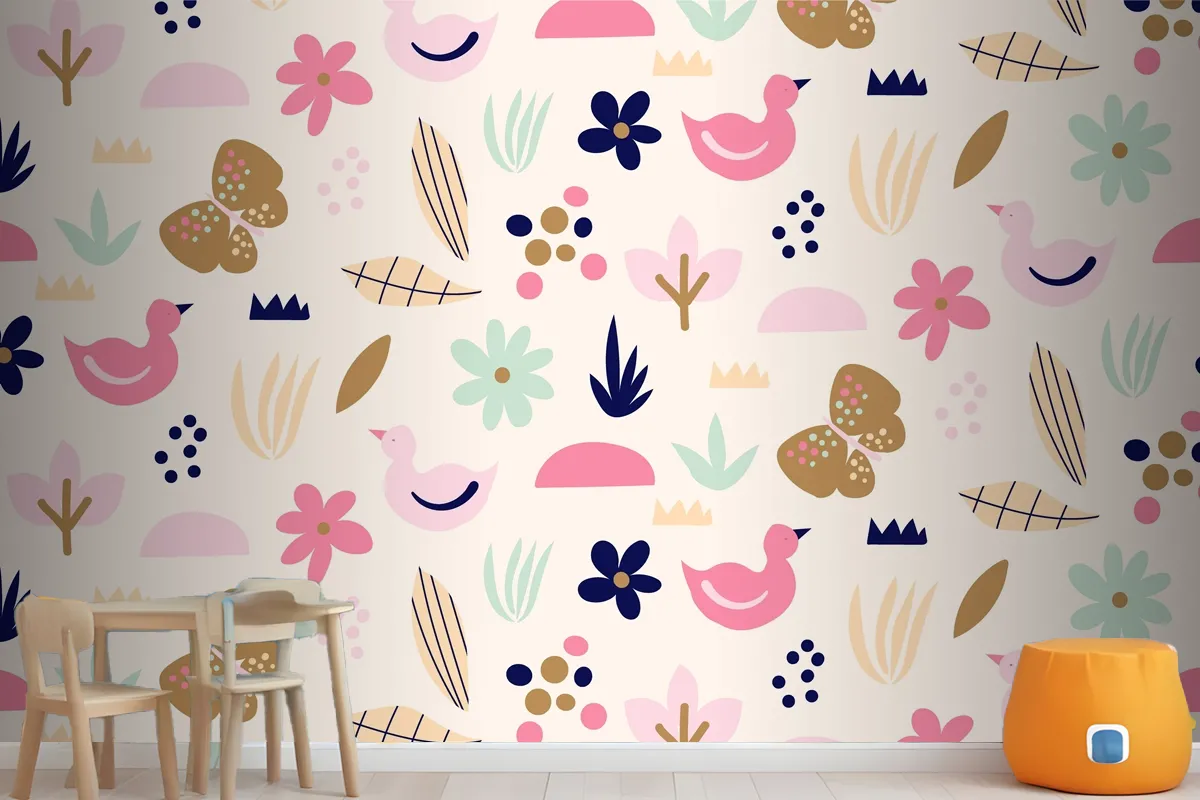 Flat Scandinavian Design Pattern Wallpaper Mural