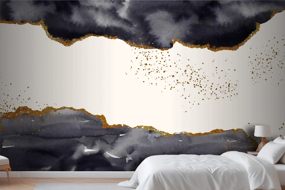 Watercolor Painted Background With Gold Elements Wallpaper Mural