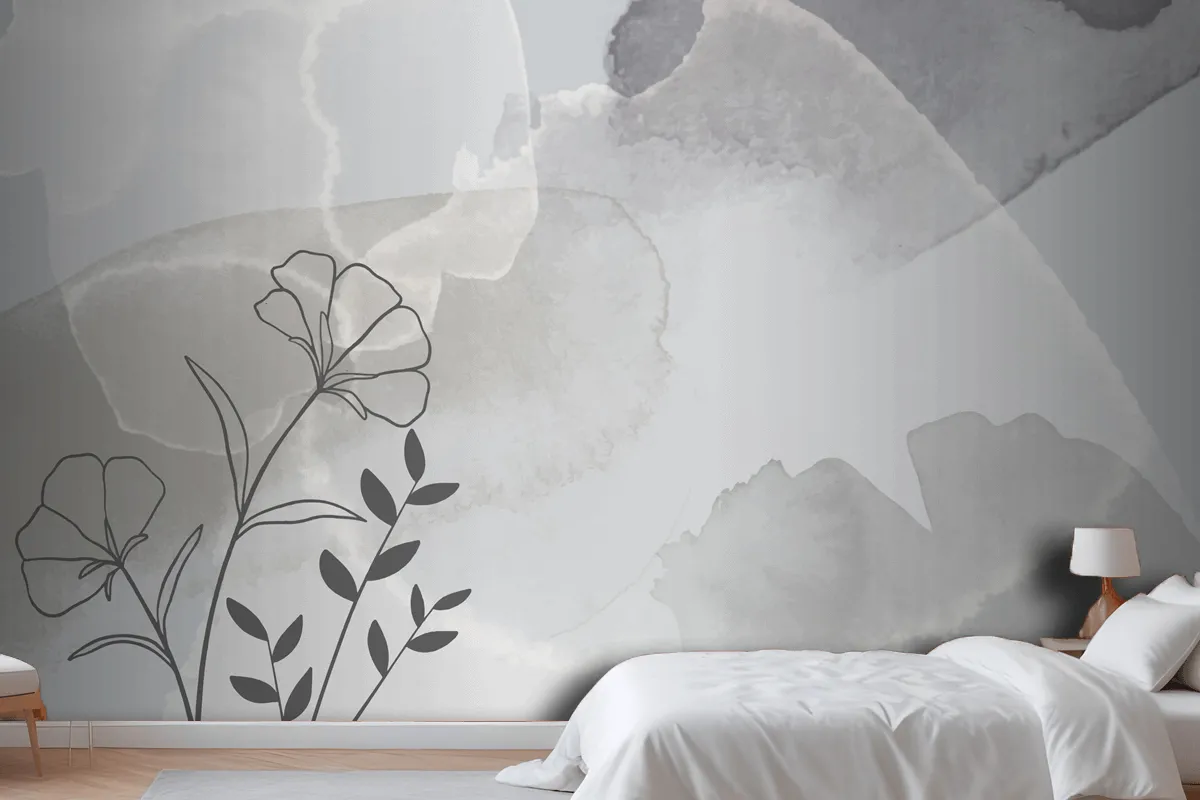 Watercolor Hand Drawn Background With Flowers Wallpaper Mural