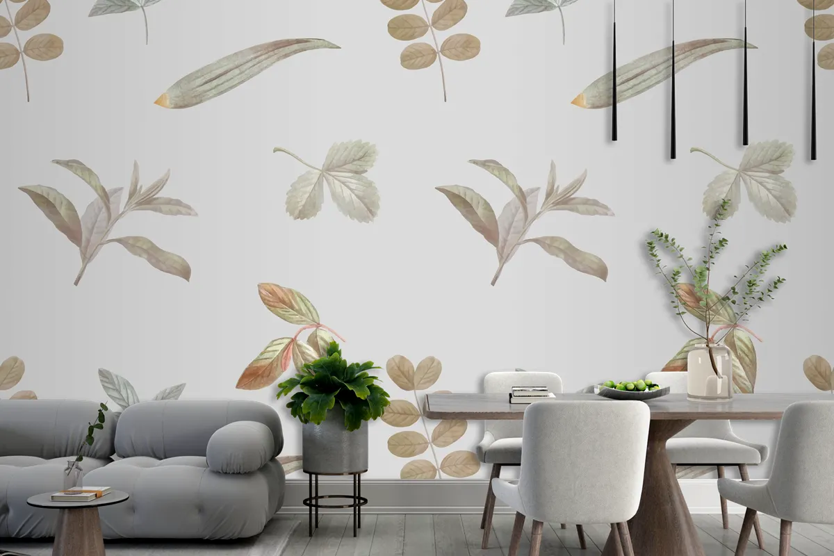 Foliage Seamless Pattern On Gray Background Wallpaper Mural