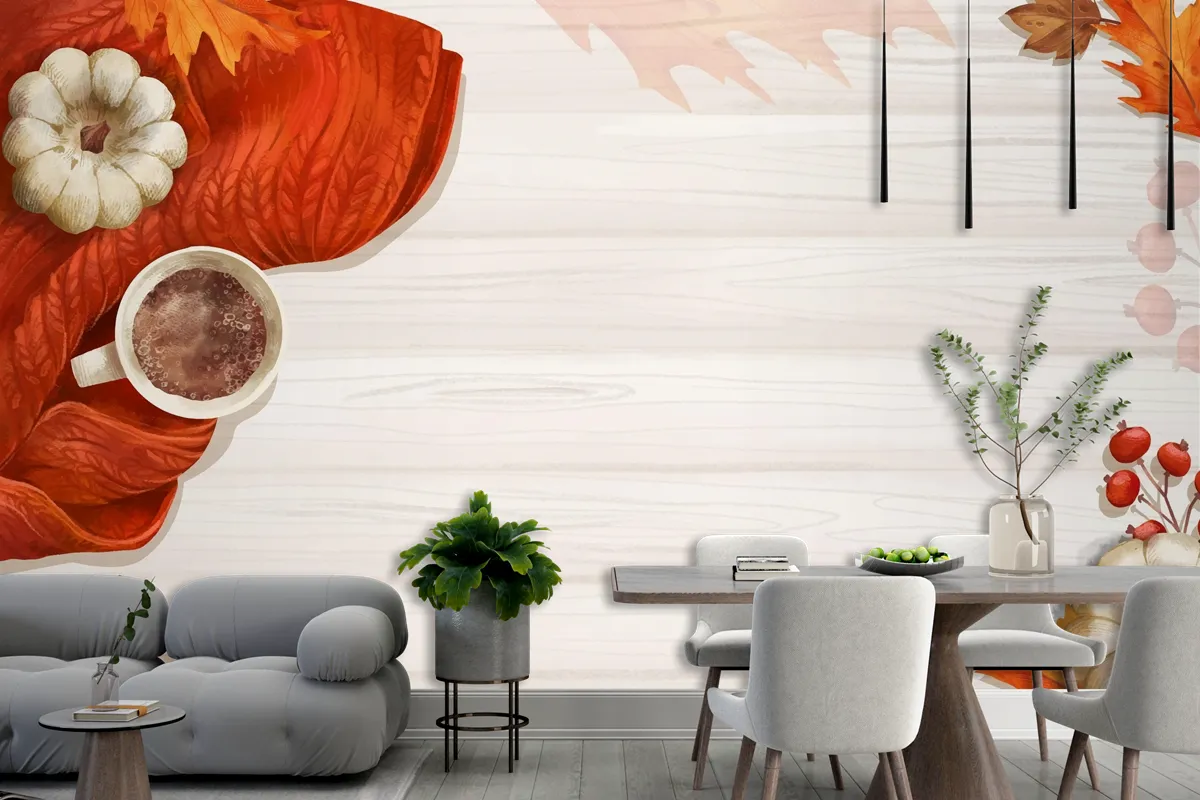 Watercolor Autumn Background Dining Room Wallpaper Mural