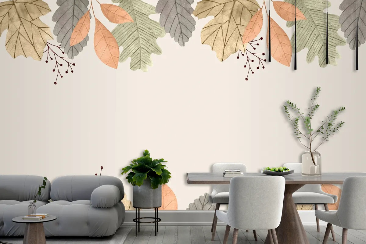 Watercolor Autumn Leaves Background Wallpaper Mural