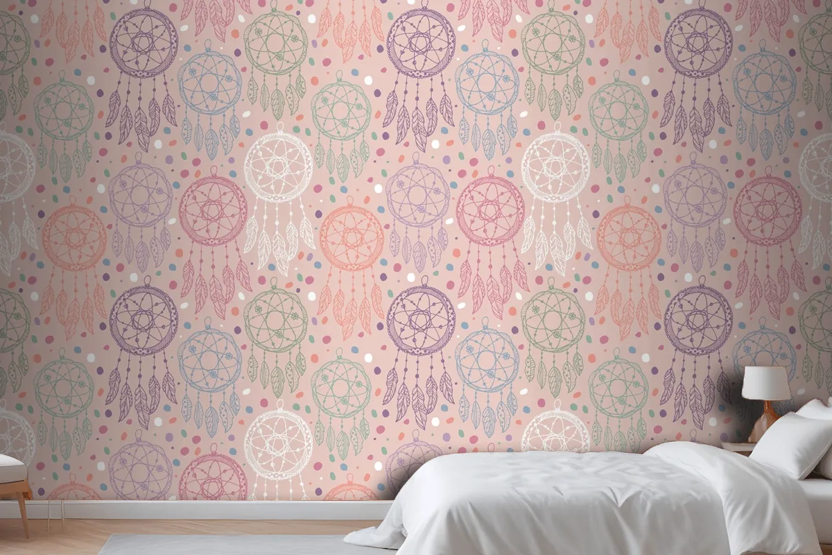 Engraving Hand Drawn Boho Pattern Design Wallpaper Mural