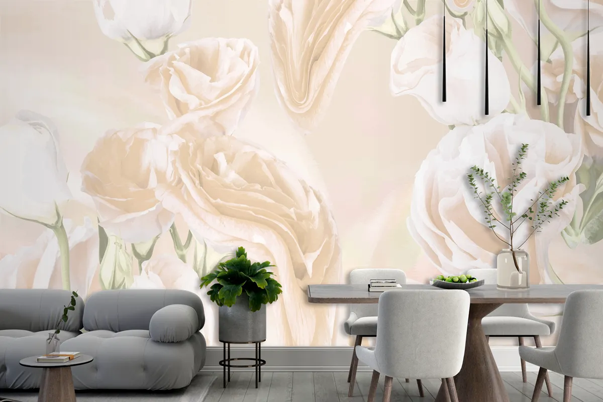 Floral Background Beige Rose Psychedelic Art Wallpaper Mural