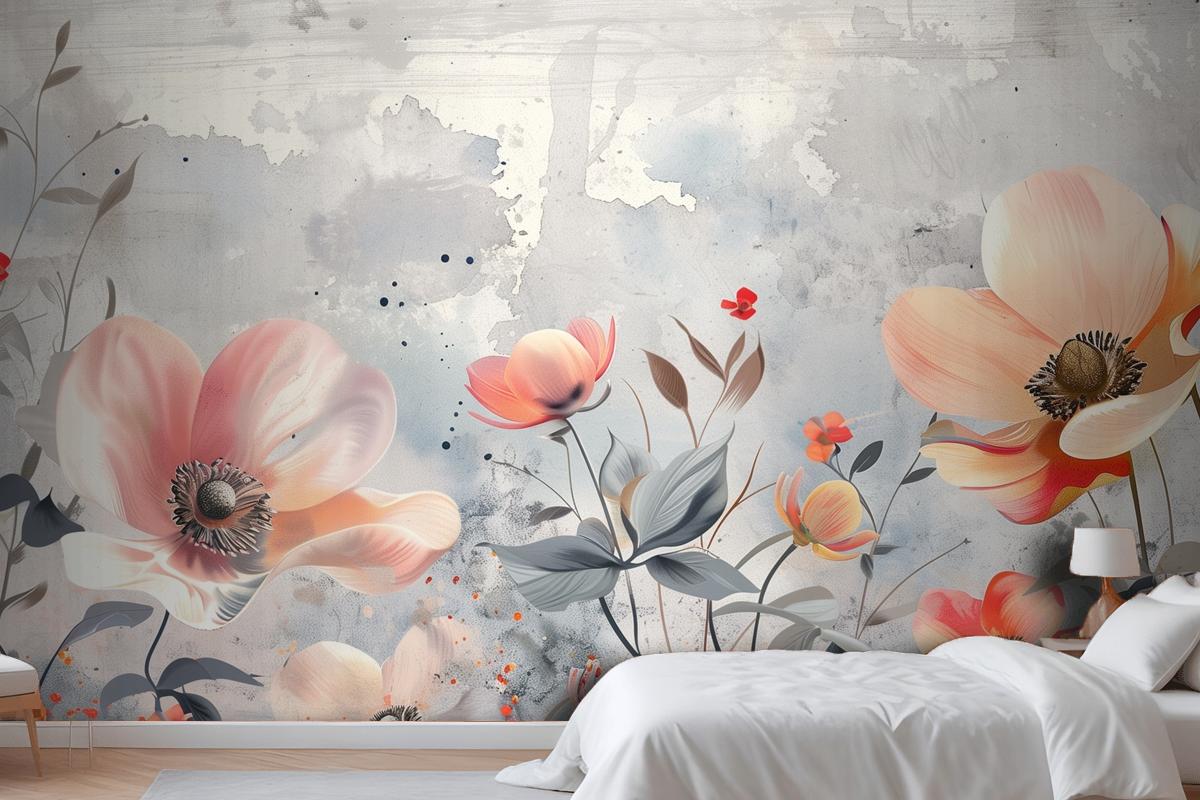 Watercolor Flowers Blue Wallpaper Mural