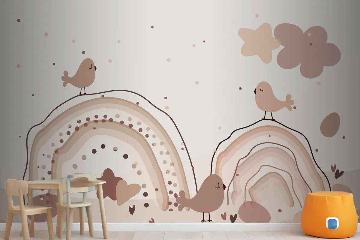 Watercolor Rainbow Happy Easter Beige Wallpaper Mural