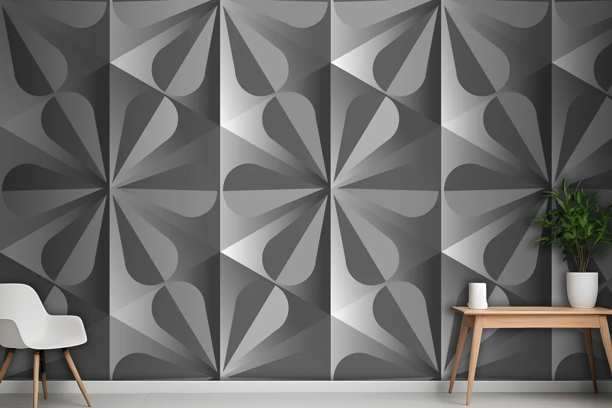 Simple 3D Geometric Pattern Grey Background Wallpaper Mural