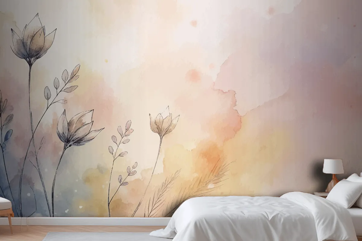 Soft Pastel Floral Watercolor Background Wallpaper Mural