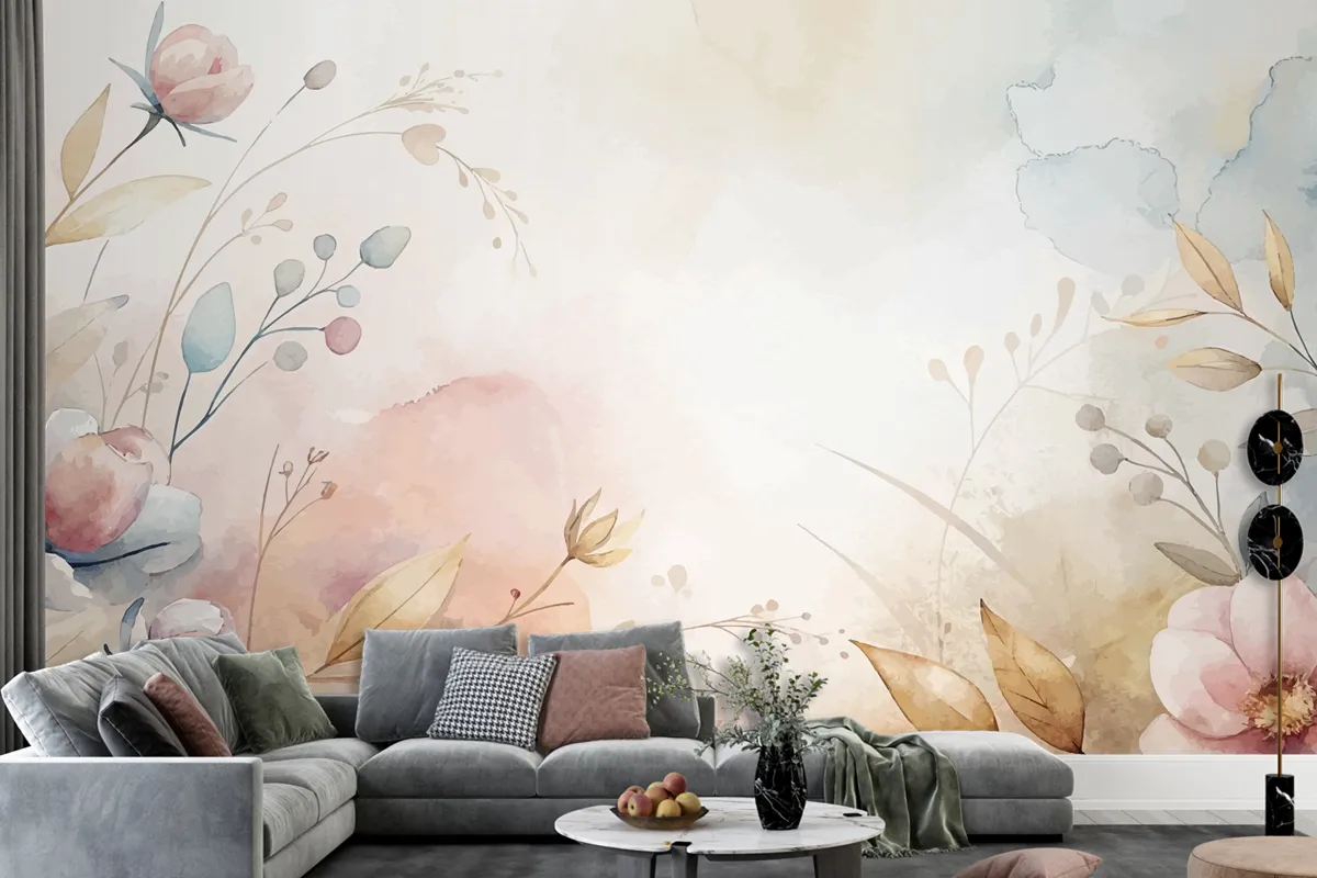 Floral Watercolor Silhouette Background Wallpaper Mural