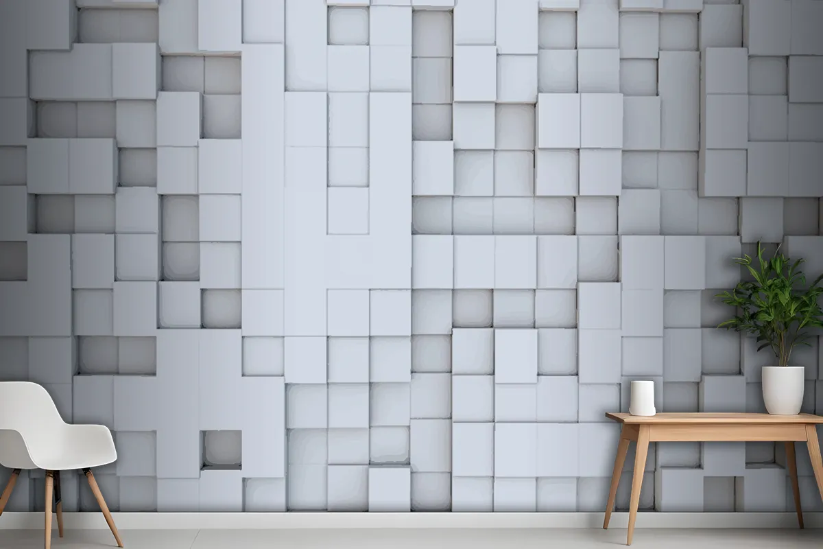 Realistic 3D Squares Geometric Wallpaper Mural