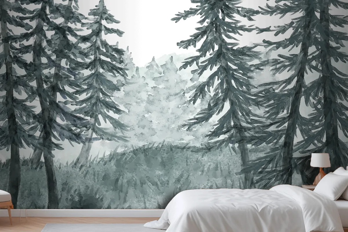 Watercolor Forest Landscape Wallpaper Mural