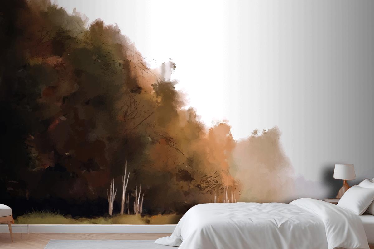 Watercolor Autumn Landscape Wallpaper Mural