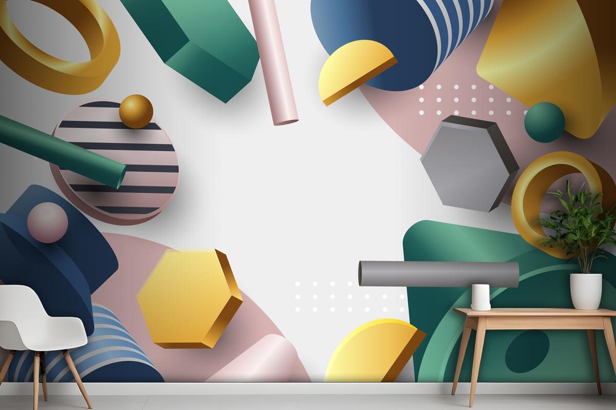 Gradient 3D Geometric Wallpaper Mural