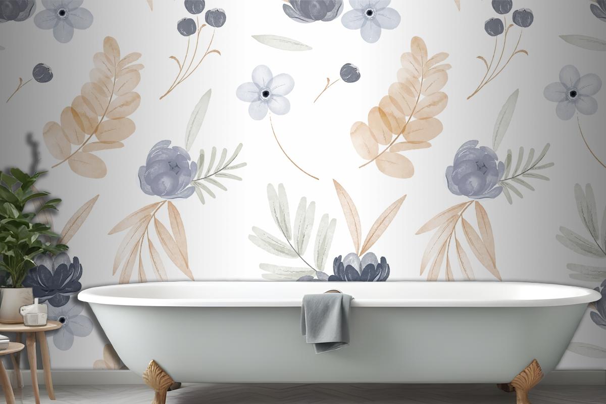 Watercolor Floral Pattern Wallpaper Mural