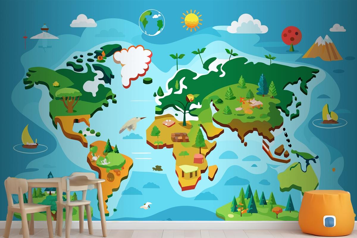 A Map Of The World With Different Types Of Trees Interactive World Map Wallpaper Mural