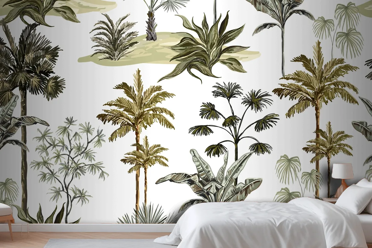 Beautiful Tropical Vintage Hawaiian Palm Trees Wallpaper Mural