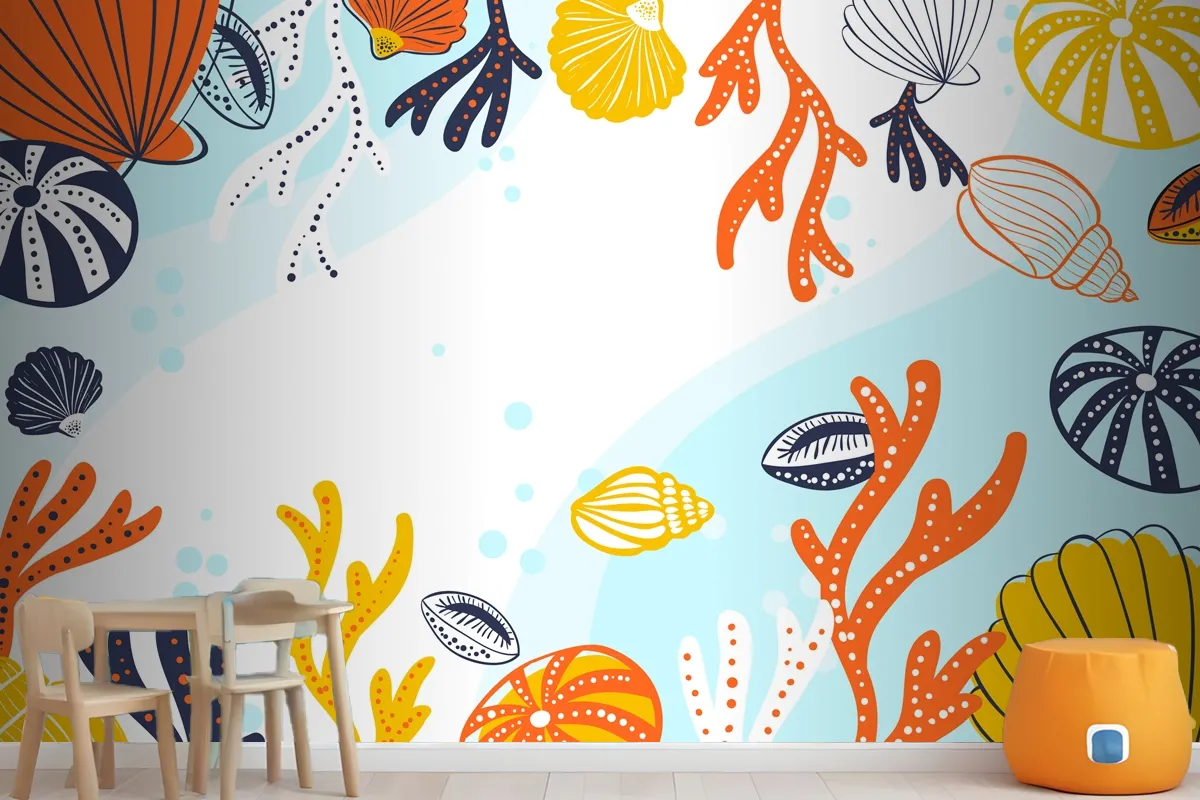 Hand Drawn Aquatic Background Wallpaper Mural