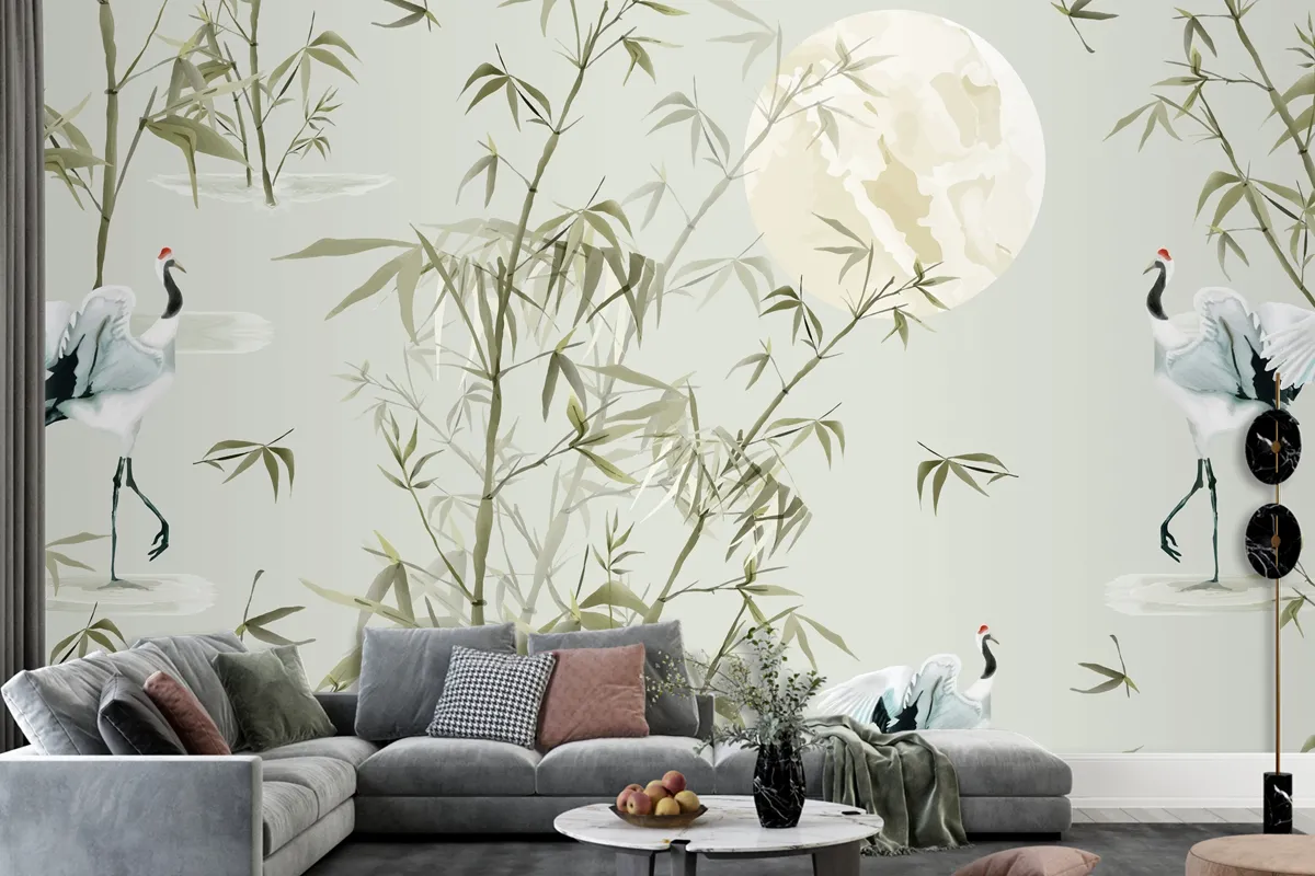 Elegant Seamless Pattern With Bamboo Hand Drawn Wallpaper Mural