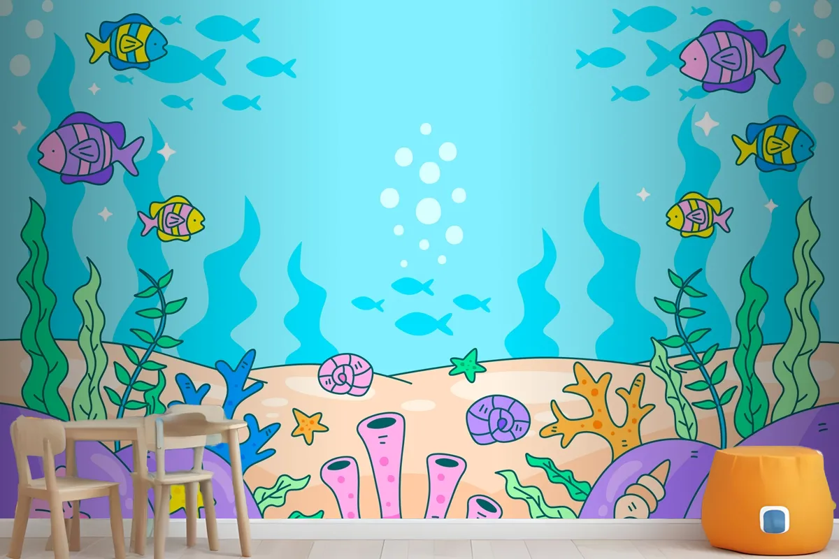 World Oceans Day Hand Drawn Background Wallpaper Mural