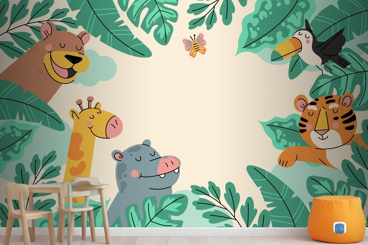 Hand Drawn Wildlife Background Wallpaper Mural