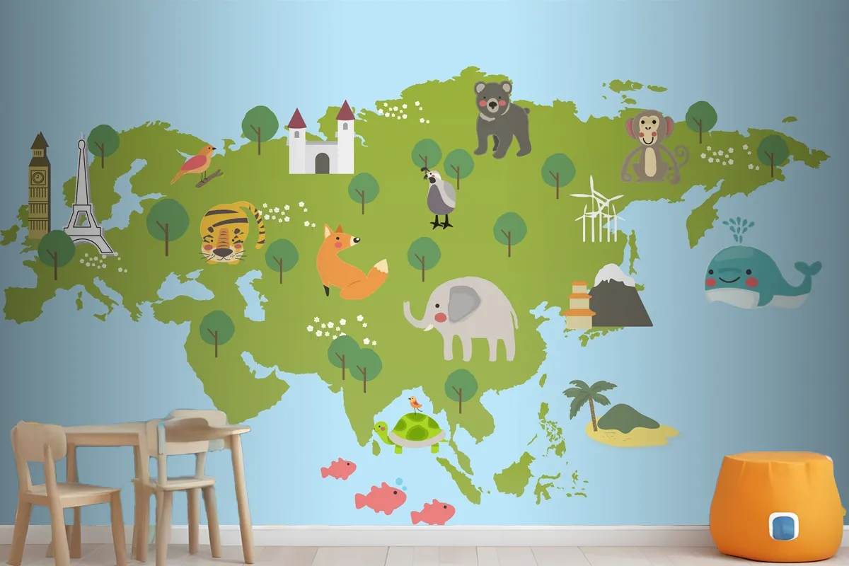 Drawing Style Set Of Wildlife Habitats Wallpaper Mural