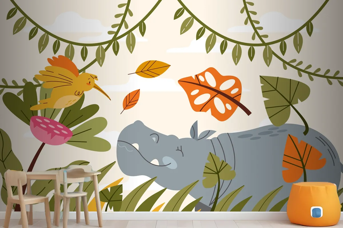 Hand Drawn Wildlife Background Wallpaper Mural