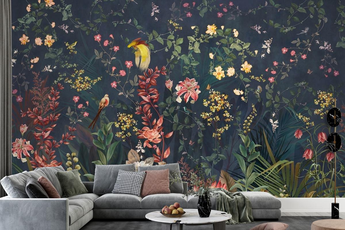 Chinoiserie Vintage Floral With Exotic Birds And Flowers Wallpaper Mural