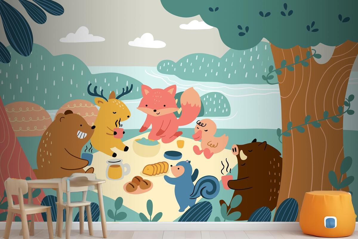 Flat World Animal Day Wallpaper Mural