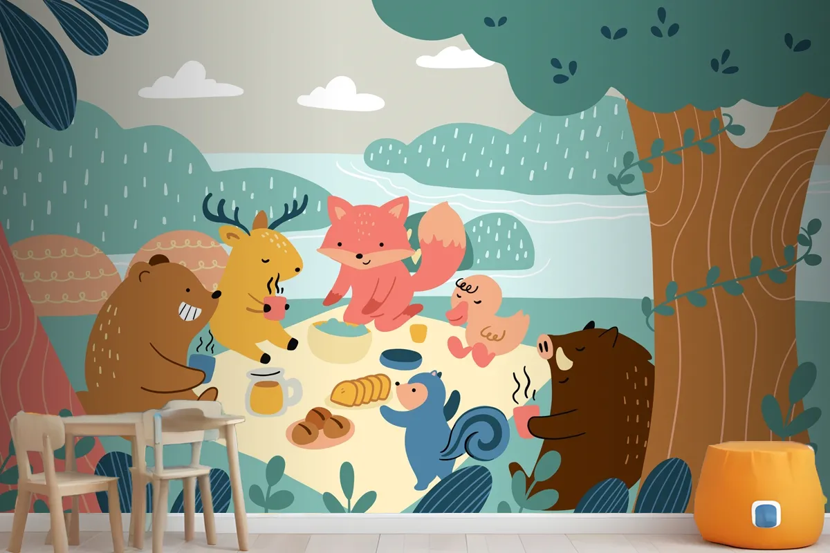 Flat World Animal Day Wallpaper Mural