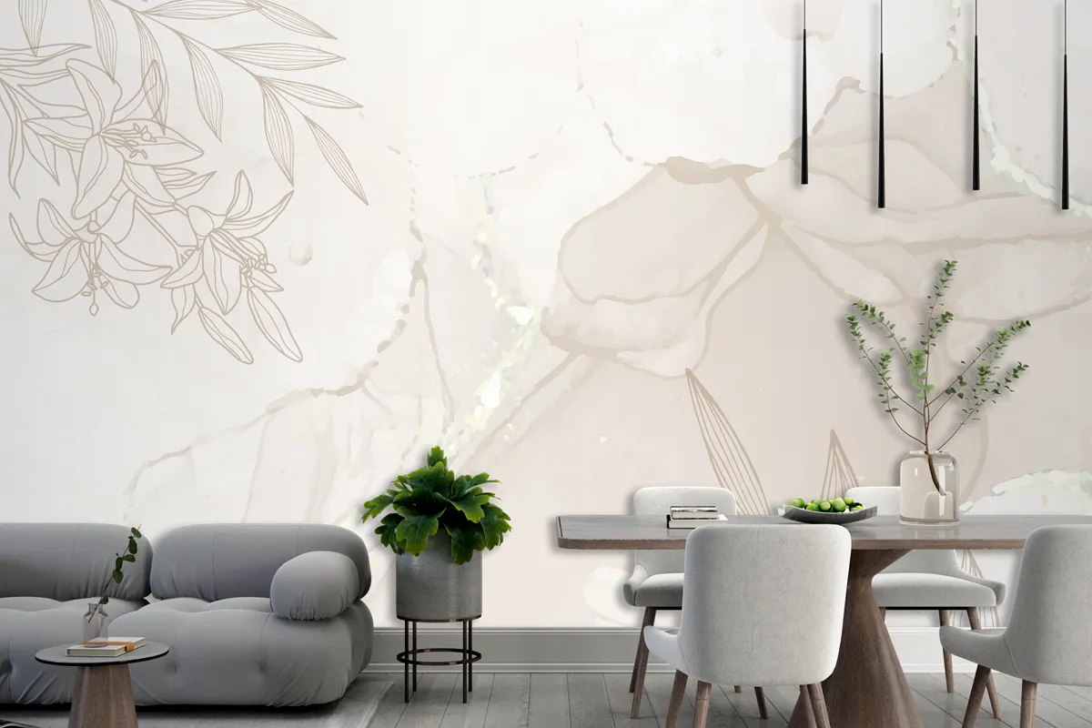 Watercolor Floral And Leaf Background For Banner And Frame Wallpaper Mural