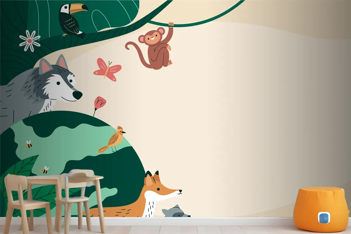 Flat Background For World Wildlife Day With Flora And Fauna Wallpaper Mural