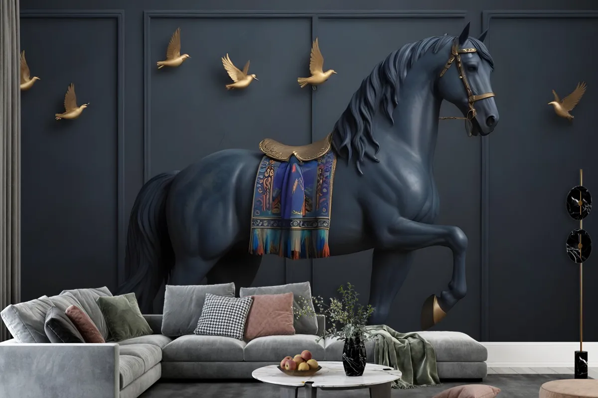 3D Embossed Look Dark Horse Wallpaper Mural