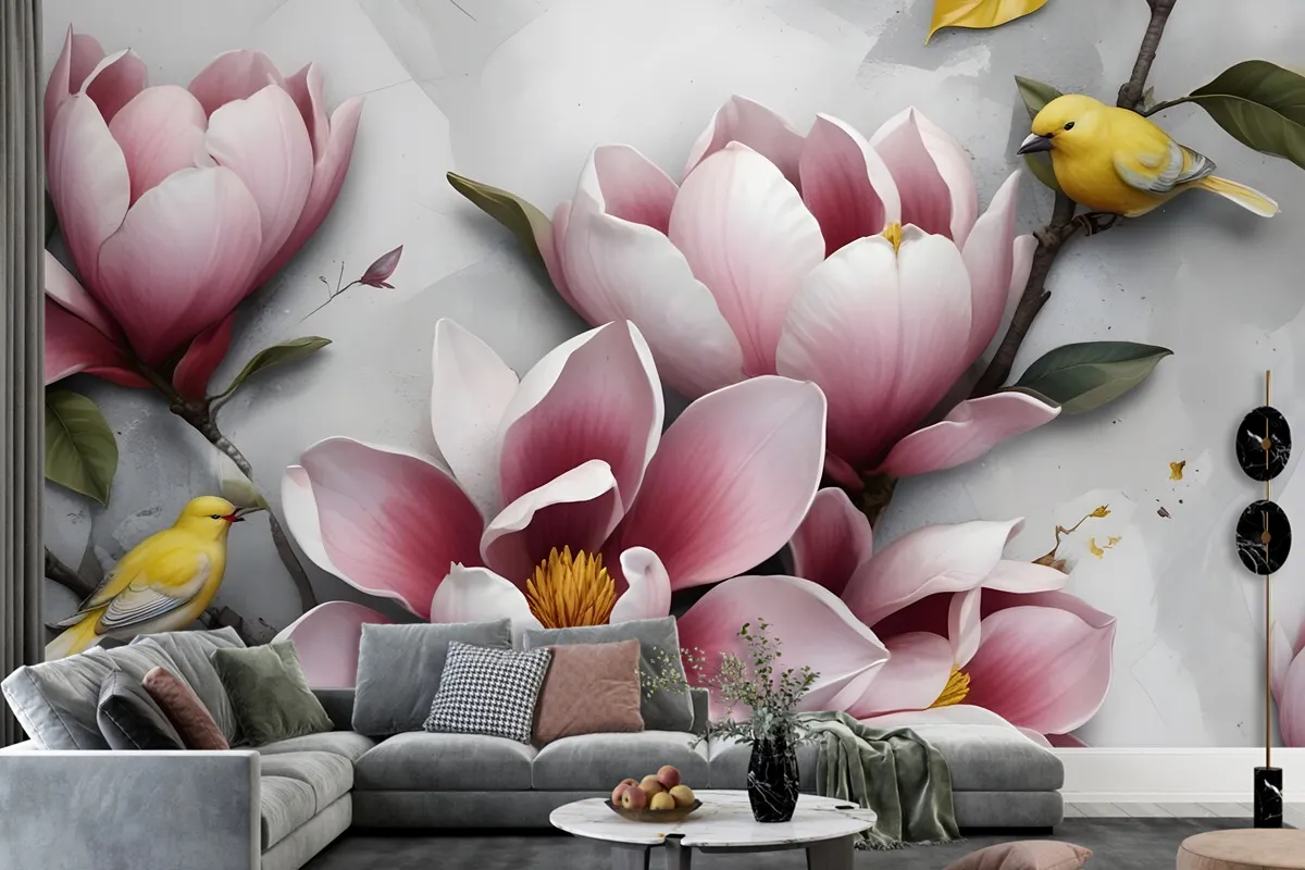 3D Embossed Look Lily Flower Wallpaper Mural