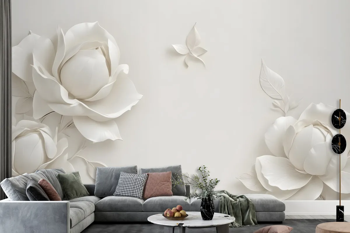 3D Embossed Look Magnolia Floral Art Wallpaper Mural